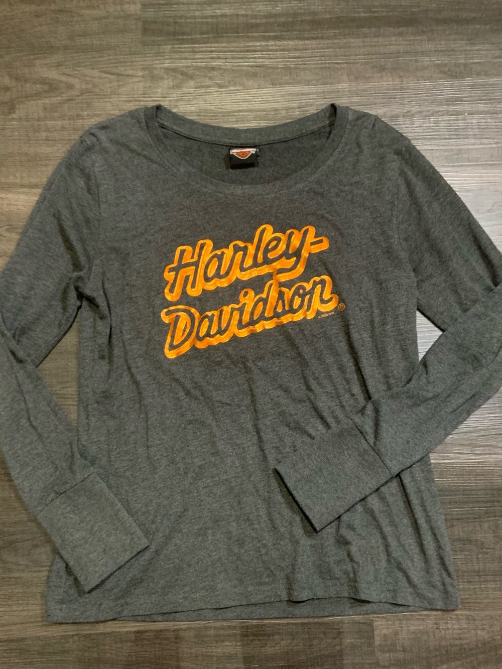Harley-Davidson Black Tee with Orange and White Logo Tag